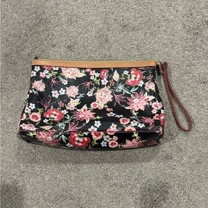 Cavalcanti Italian Large Sweet Flower Floral Clutch Wristlet Black Multi Leather